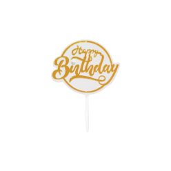 Sziluett beszúró "Happy Birthday" fehér-arany 