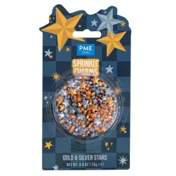 Cukordekoráció - Star Gold & Silver Sprinkle Charms