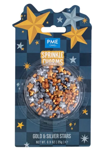 Cukordekoráció - Star Gold & Silver Sprinkle Charms
