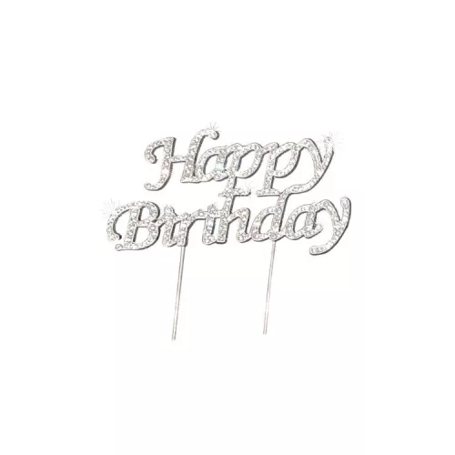Strassz beszúró - Happy Birthday - Ezüst 