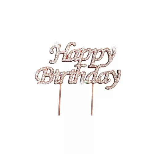 Strassz beszúró - Happy Birthday - Rose gold 